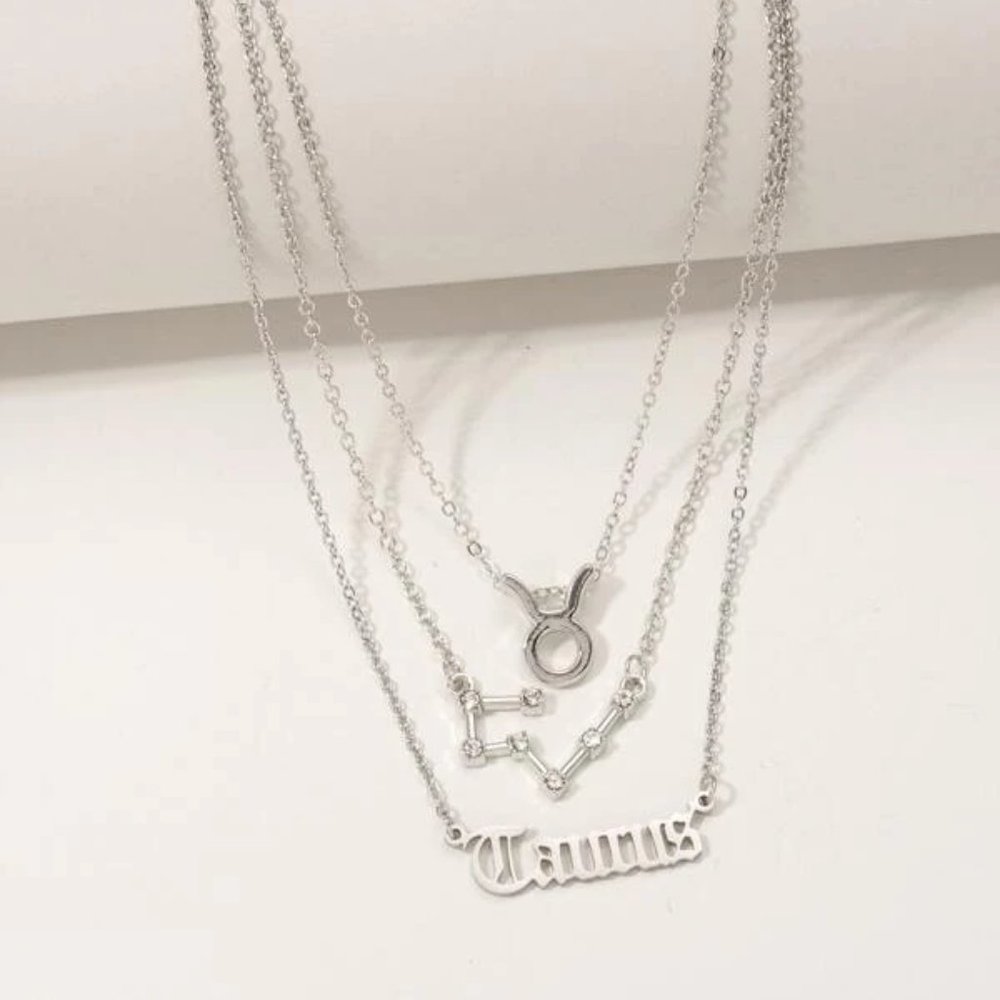 3pc Taurus Zodiac Silver Necklace - Picture 2 of 2